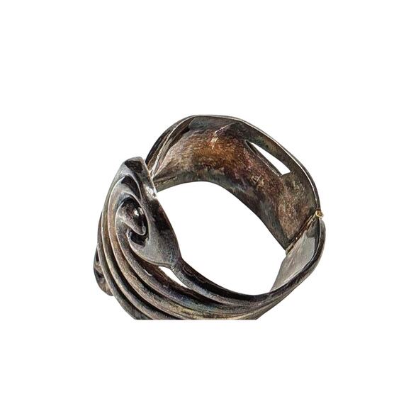 Vtg Taxco Signed ES Mexican Modernist 925 Sterling Scrolled Clamper Bracelet - Picture 7 of 11